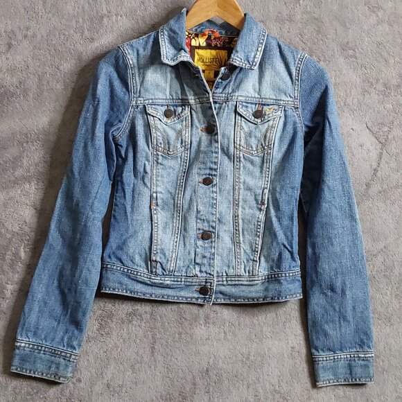 Hollister Juniors Denim Jacket Sz Small Floral Lining - Picture 10 of 10